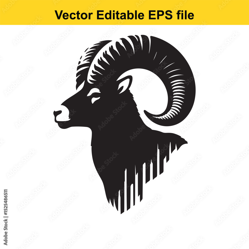 Obraz premium Majestic Ram Head Silhouette: A Vector Illustration of a Wild Sheep