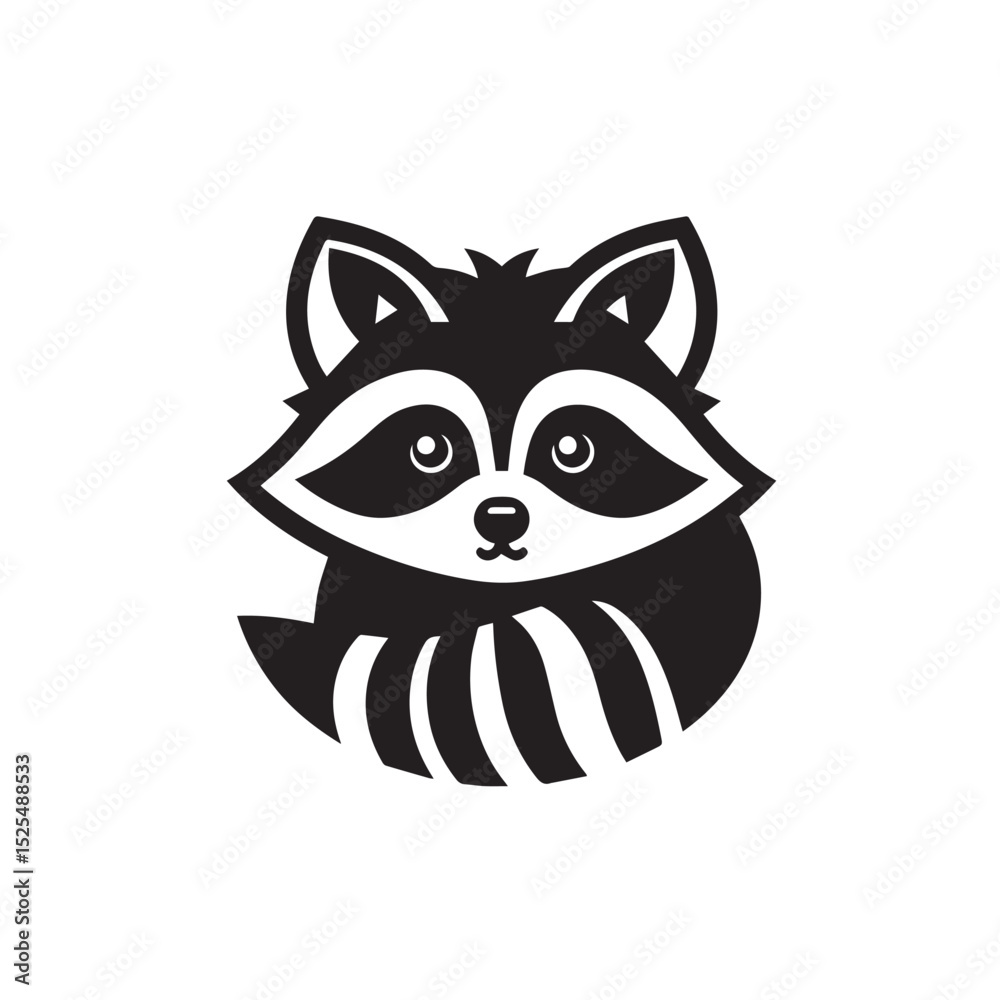 Fototapeta premium Raccoon silhouette black and white vector icon