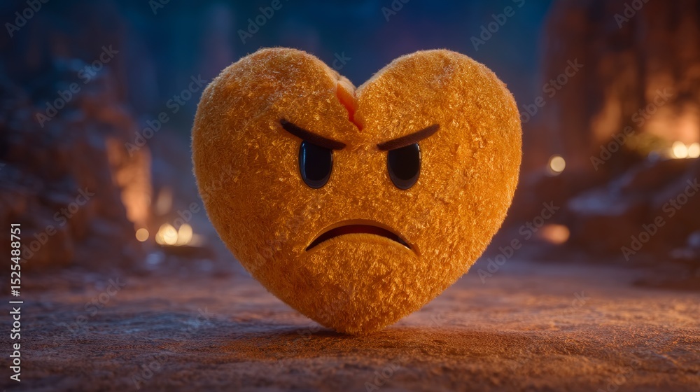 Fototapeta premium Angry Broken Heart Emoji 3D Render Sadness Grief Emotion Feeling Hurt Pain Distress