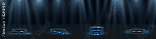 Shining spotlight glows in empty studio room. Soft stage lighting casts elegant beam texture. Luminous projection adds theater-style clarity. Multiple sources build immersive light composition.