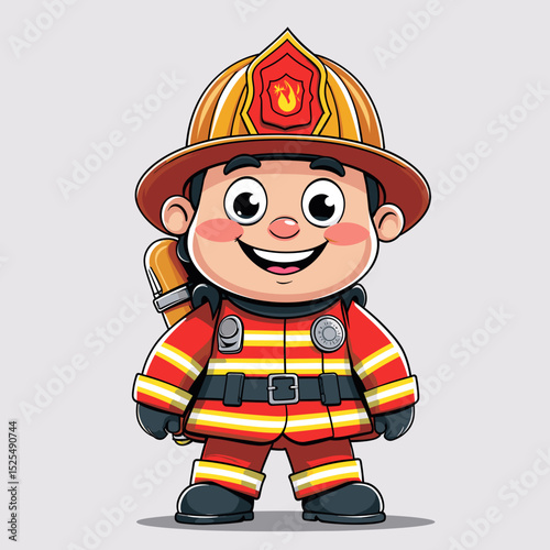 Cartoon firefighter boy smiling in uniform