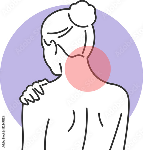 Woman with neck pain holding her shoulder with expression of discomfort