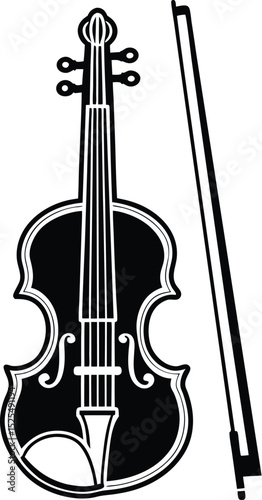 Violin bow silhouette, classical music icon, string instrument illustration