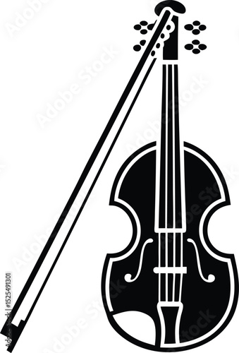 Violin bow silhouette, classical music icon, string instrument illustration