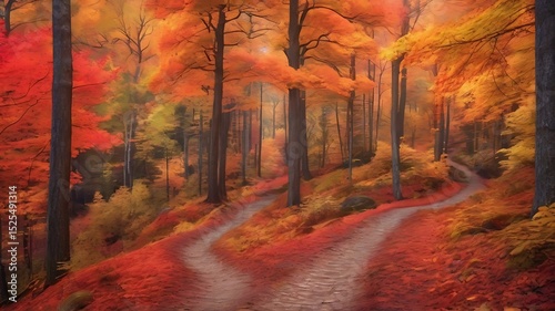 Winding forest trail surrounded by vibrant autumn leaves nature scenic
