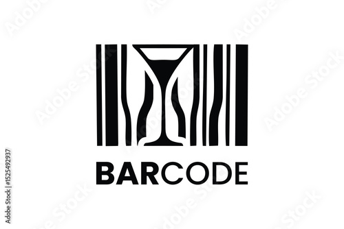 BarCode Logo, Wine Glass with a Barcode symbol in Negative Space Style Logo design