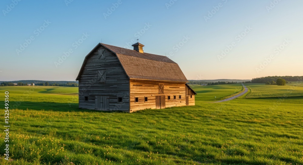 Obraz premium Weathered barn basks in countryside sunset