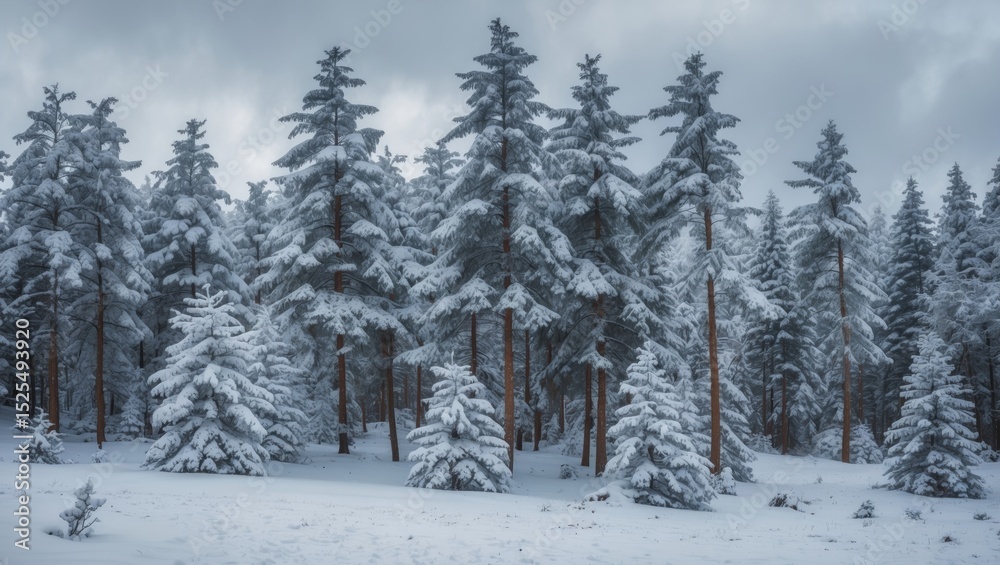 Naklejka premium Snow-covered forest of trees in winter.