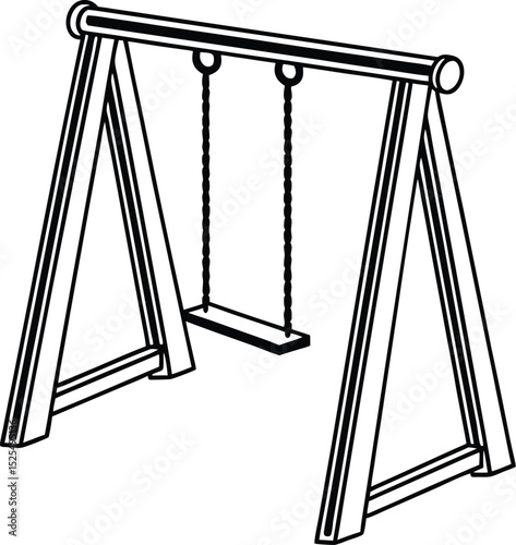  swing set, flat playground icon, black silhouette design







