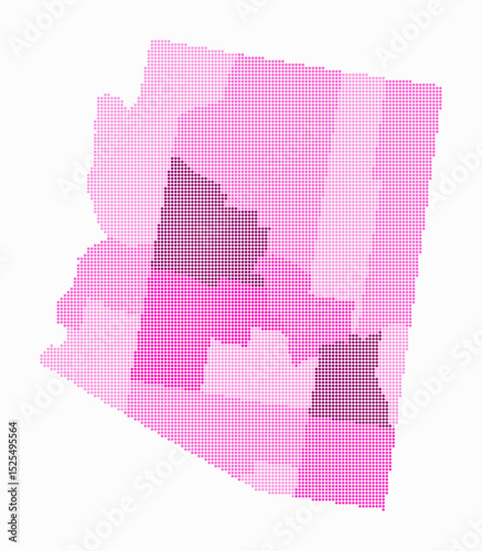 Arizona dotted map. Digital style map of the state on white background. Arizona shape with circle dots. Colored dots style. Small size circles. Simple vector illustration.