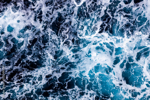 Ocean water background. Top view of stylish foamy water. Can be used in covers, packaging, posters, textures, cards, art and design projects. Vibrant vector illustration.