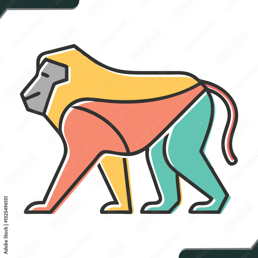 Obraz premium Realistic and Colorful Vector Illustration of a Baboon with Detailed Features and Vibrant Colors
