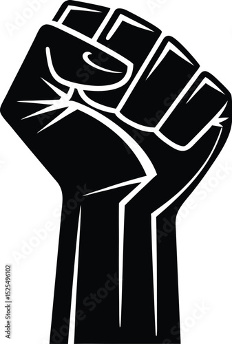 Raised fist silhouette, bold vector icon, power solidarity symbol







