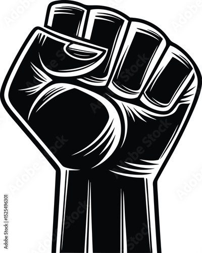 Raised fist silhouette, bold vector icon, power solidarity symbol







