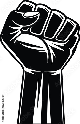 Raised fist silhouette, bold vector icon, power solidarity symbol







