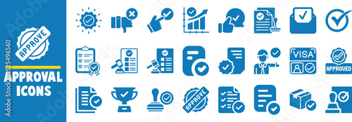 Approval icons set checkmark verified documents