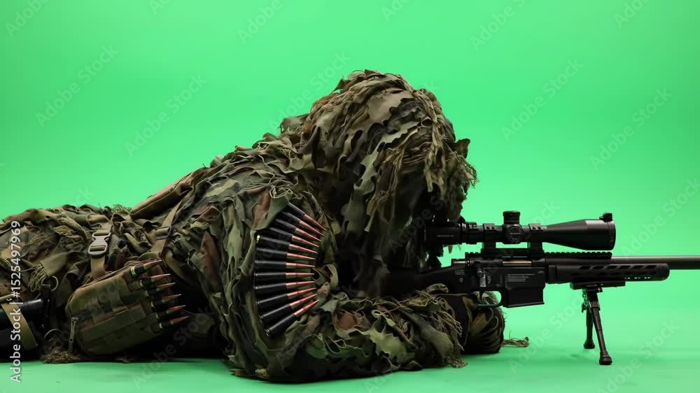 Sniper prone position green screen