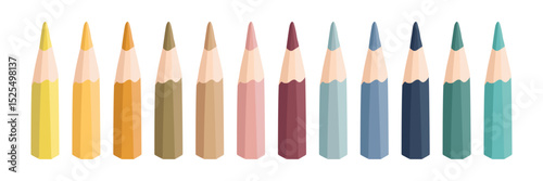 Set of wooden colored pencils on white background. Vector illustration with playful and creative design. For educational materials, projects, banners and Back to school theme.