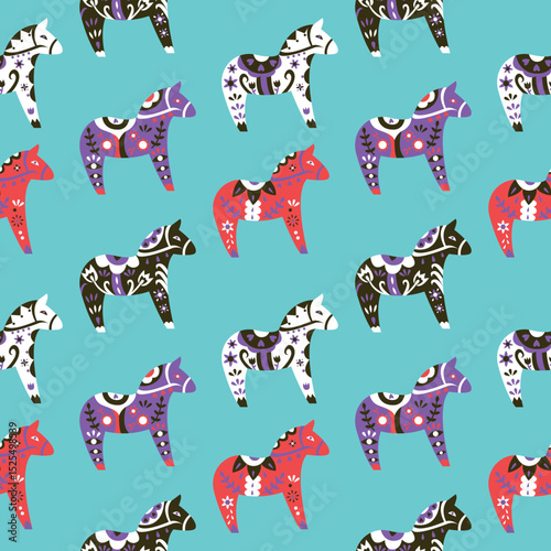 Colorful Dala Horse Seamless Pattern – Scandinavian Folk Art Design