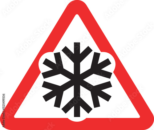 Slippery road warning sign ice snowflake triangle