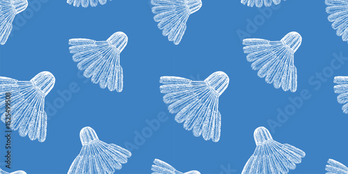 Seamless pattern of outline hand drawn shuttlecocks for badminton game, vector backgroumd, paper, wallpaper