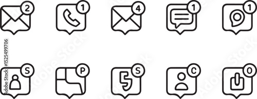 Mobile Notification Icon Set – Outline Style Symbols for UI/UX and App Interfaces