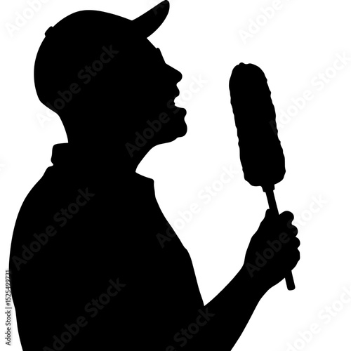Silhouette of person with corn dog on white background, fair food nostalgia