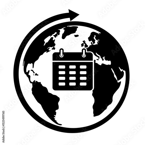 Silhouette of globe with calendar overlay, global scheduling concept