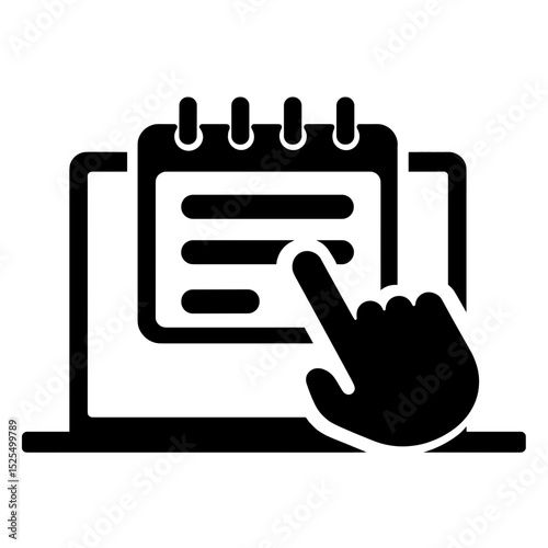 Silhouette of laptop with touchscreen calendar icon, digital scheduling concept