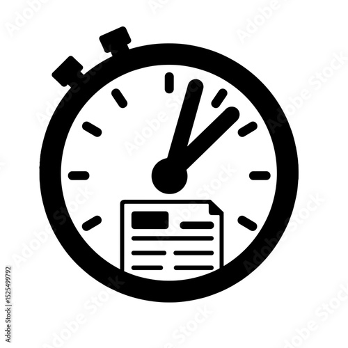 Clock with document icon, timely approval concept on white background