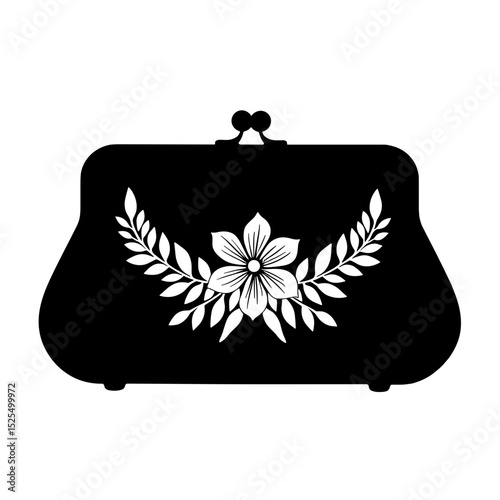 Silhouette bridal clutch bag with floral embroidery, wedding accessory elegance