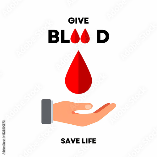 Give blood, save a life a crimson drop descends onto an open hand, isolated on white background