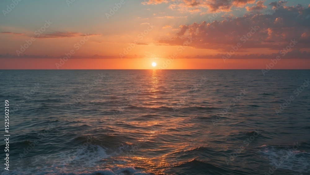 Fototapeta premium Sunset over the ocean at dusk with vibrant sky colors and calm waves. The scene captures the beauty of the seascape during sunset.