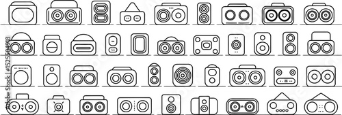 Collection of minimalist black and white speaker illustrations for music and audio