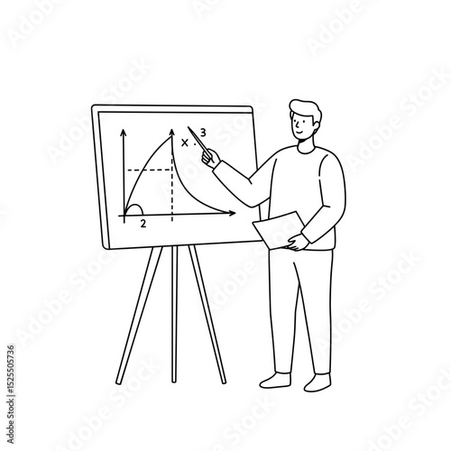 teacher explaining graph on easel while pointing with enthusiasm in classroom