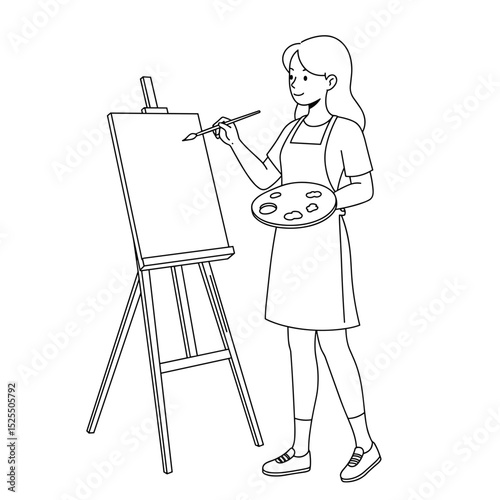 young woman with creativity painting on canvas standing