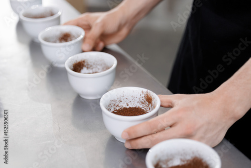 фотографія Coffee production process, preparing and inspecting ground coffee in a factory s