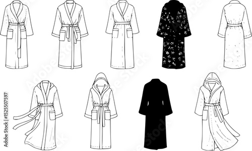 set of Vector fashion illustration of bathrobe
