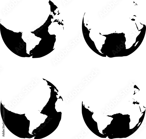 World globe maps set. Europe, Asia, America, Oceania globe maps. Earth globe icons isolated on blue background. Vector illustration.
