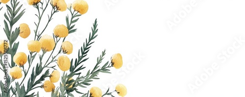 Watercolor Yellow Flower Border, Floral Design, Botanical Illustration, Wedding Invitation Floral design, watercolor painting