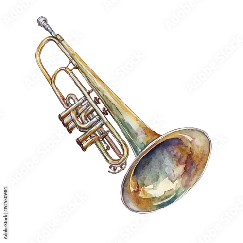 watercolor vector of Trombone, high quality, isolated on a white background.