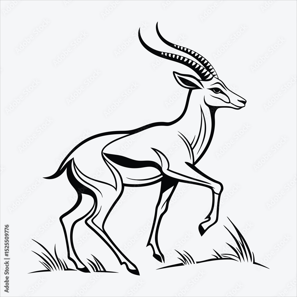 Fototapeta premium Antelope line art White background illustration Generative Ai.