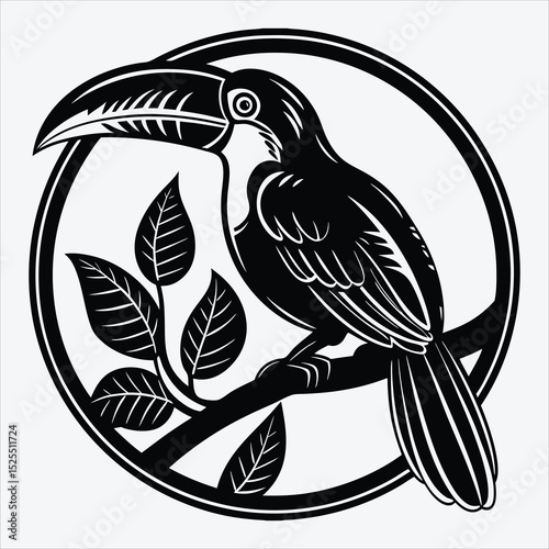 Aracari line art White background illustration Generative Ai.