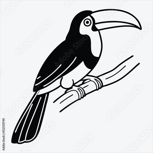 Aracari line art White background illustration Generative Ai.