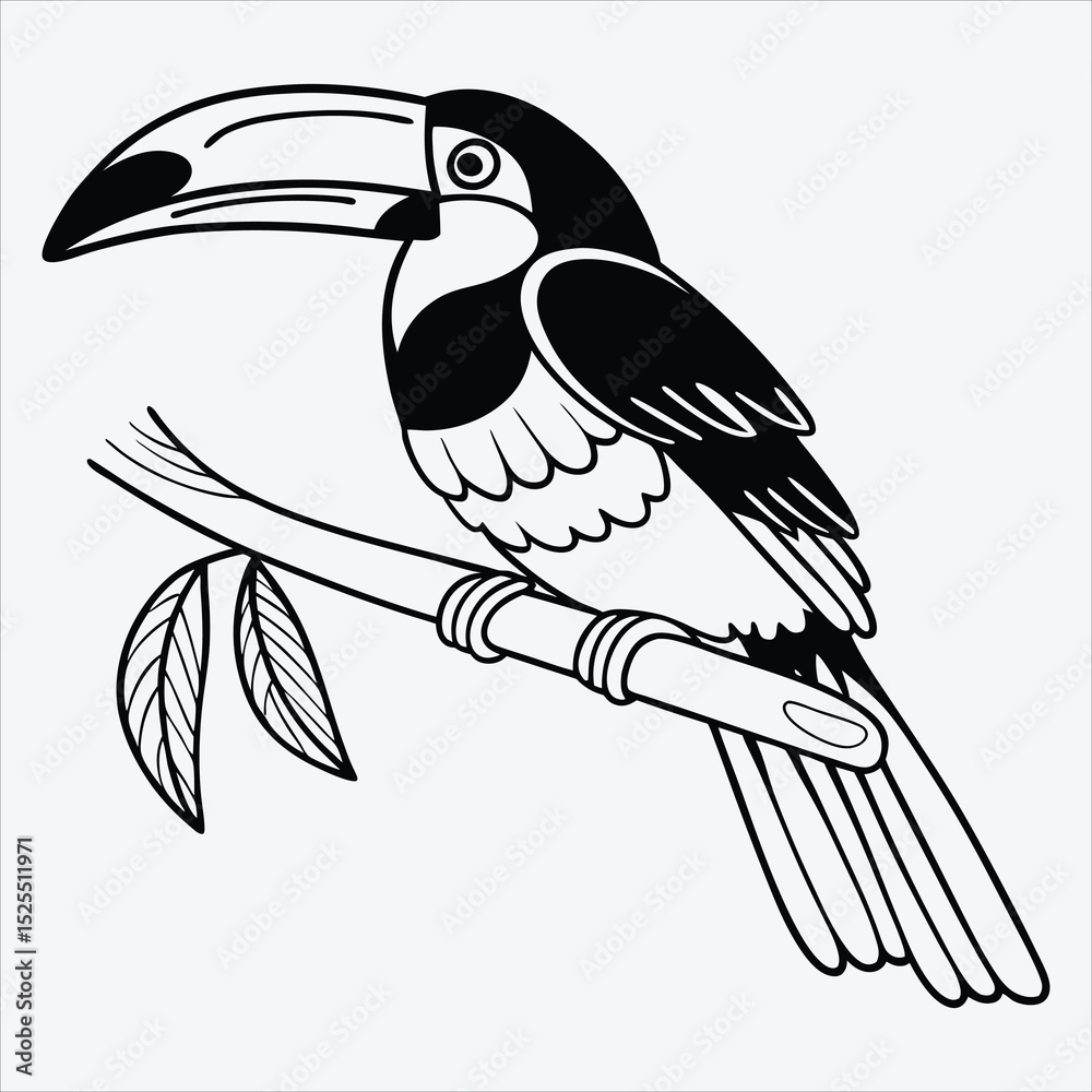 Obraz premium Aracari line art White background illustration Generative Ai.