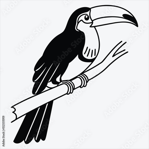 Aracari line art White background illustration Generative Ai.