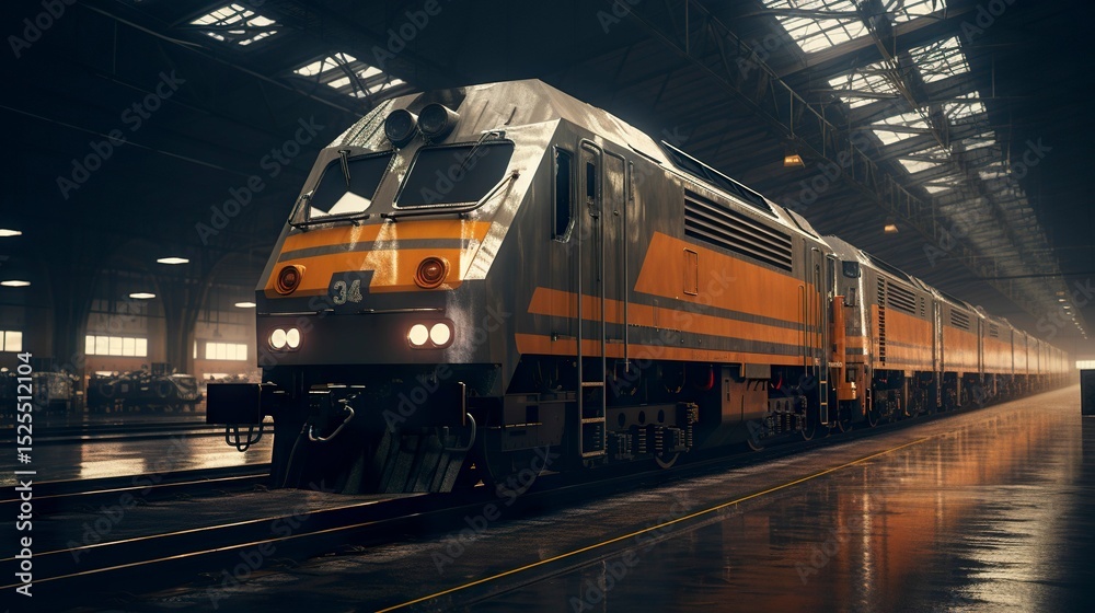 Fototapeta premium A photo of a modern train in a depot