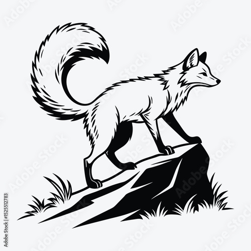Arctic Fox line art White background illustration Generative Ai.