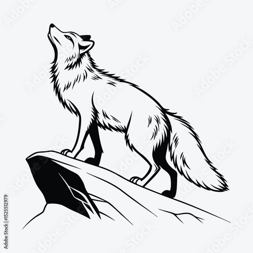Arctic Fox line art White background illustration Generative Ai.