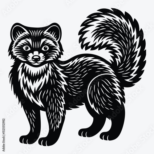 Arctic Fox line art White background illustration Generative Ai.